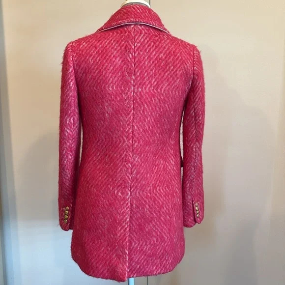 J. Crew Womens Diamond Tweed Peacoat Pink Wool Alpaca Fuzzy Coat Size 0 - Picture 9 of 16